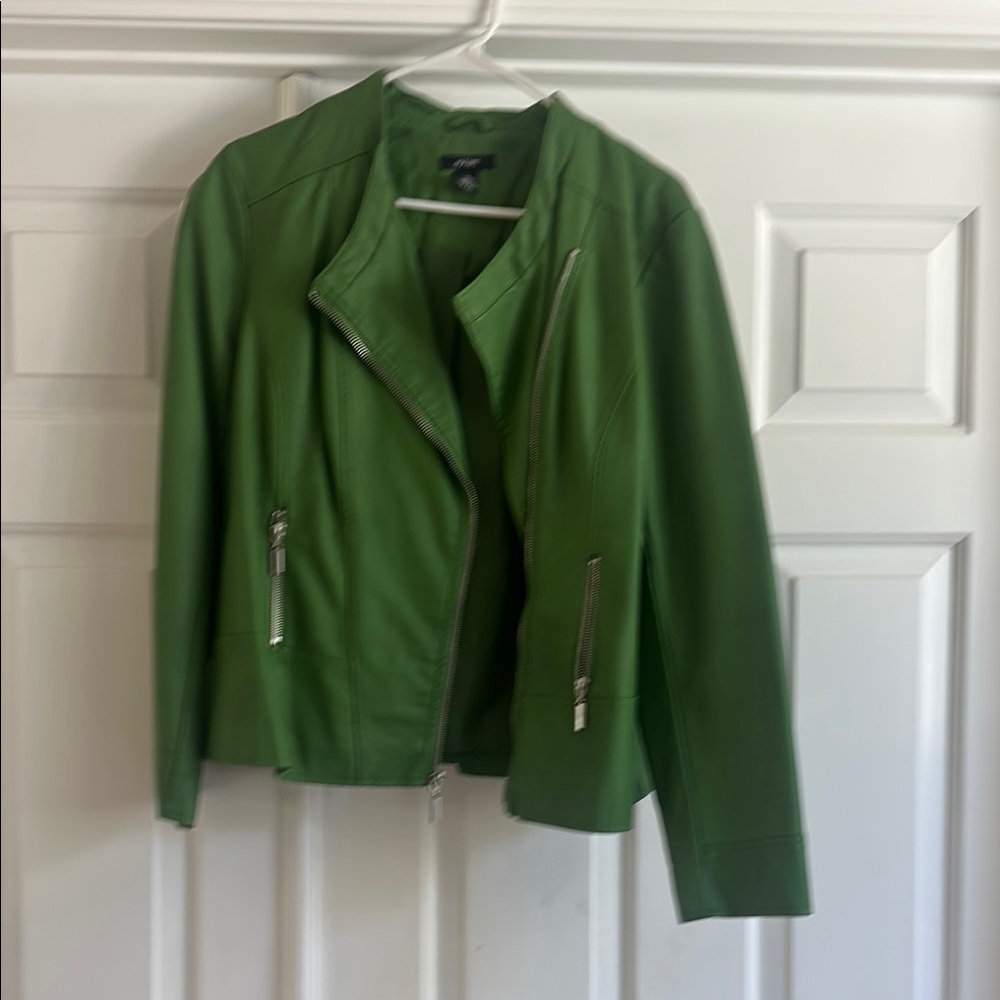 Alfani Green Leather Moto Jacket Asymmetrical Zipper